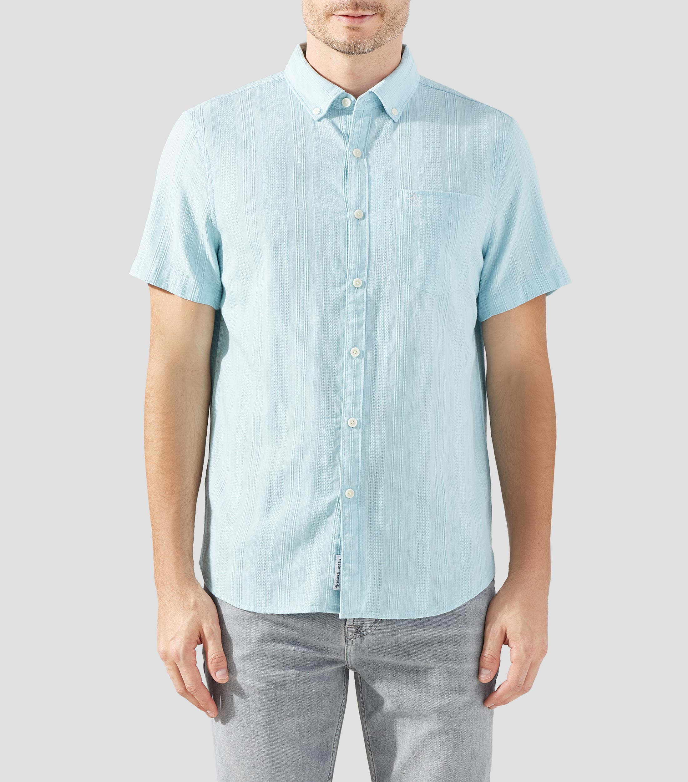 Camisa de rayas manga corta Hombre